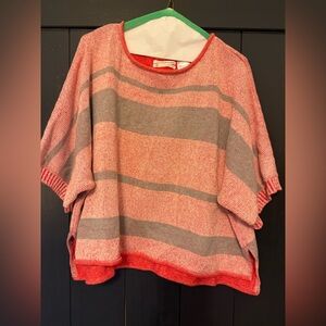 Anthropologie Red and Gray Striped Poncho